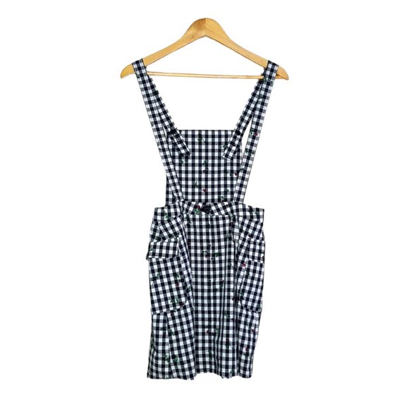 Dangerfield Size 8 Black White Gingham Check Rose Floral Print Pinafore Dress - Picture 2 of 3
